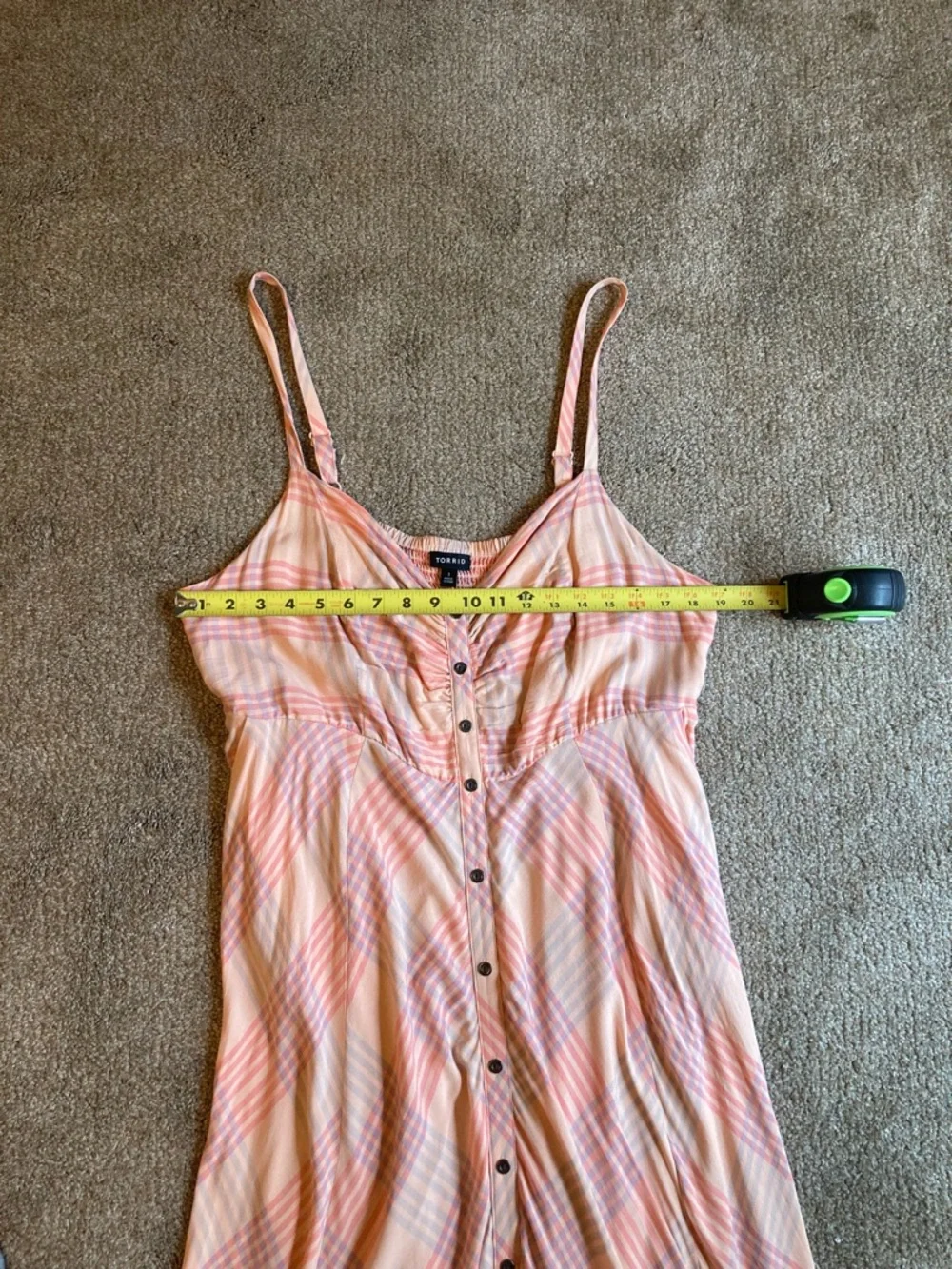 torrid Peach Plaid Challis Button-Front Midi Dress Size 1X Sleeveless - Picture 14 of 16